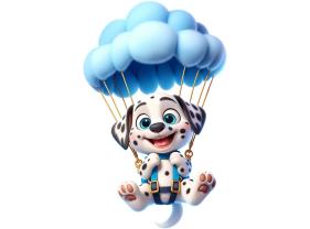 Kinder-Wandsticker - Fallschirmspringender Dalmatinerwelpe