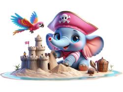 Kids Wall Stickers - Sandcastle with Pirate Elephant