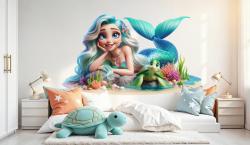 Turquoise Mermaid with Sea Turtle