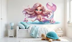 Sparkling Mermaid and Pink Little Fish