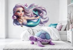 Lilac and Turquoise Mermaid with Little Fish