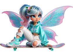 Autocolantes de Parede Infantil - Fada Estilosa na Prancha de Skate