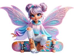 Vinilos Decorativos Infantiles - Hada Moderna Sentada sobre un Skate