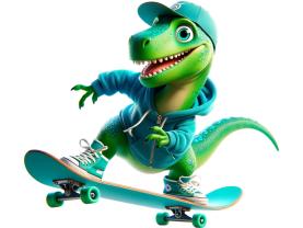 Børn Vægklistermærker - Grøn Dinosaur på Skateboard