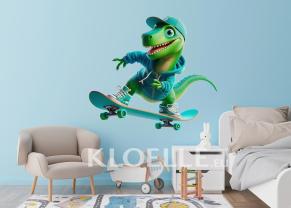 Dinosaure Vert sur Skateboard