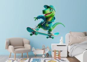 Grøn Dinosaur på Skateboard