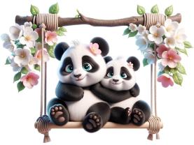 Kids Wall Stickers - Pandas on Floral Swing