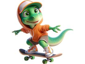 Barn Veggklistremerker - Tøff Dinosaur på Skateboard