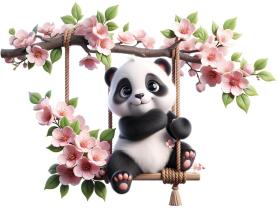 Muurstickers voor Kinderen - Panda op Kersenbloesemschommel
