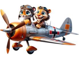 Barn Veggklistremerker - Retrofly Løve og Tiger som Piloter
