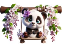Kids Wall Stickers - Cherry Blossom Swing and Little Panda