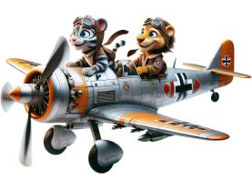 Børn Vægklistermærker - Løve og Tiger på Eventyr i Retrofly