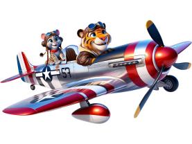 Stickers Muraux Enfants - Tigre Aviateur dans Avion Rétro Rouge