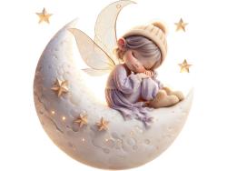 Adesivi Murali per Bambini - Fatina dei Sogni sulla Luna Brillante