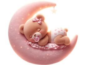 Kinder-Wandsticker - Teddybär-Mädchen auf dem Rosa Mond