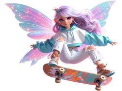 Väggdekor för Barn - Modern Fé som Tränar Skateboard