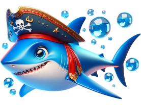 Stickers Muraux Enfants - Requin Bleu avec Chapeau de Pirate