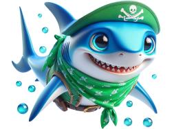 Muurstickers voor Kinderen - Blauwe Haai in Piratenoutfit