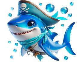 Kids Wall Stickers - Captain Shark with Pirate Hat