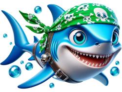 Kids Wall Stickers - Pirate Shark with Green Bandana