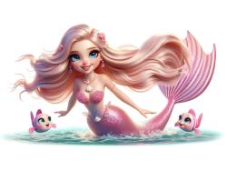 Kids Wall Stickers - Magical Mermaid with a Shiny Pink Tail