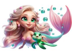 Kids Wall Stickers - Enchanting Mermaid and Her Sea Turtle