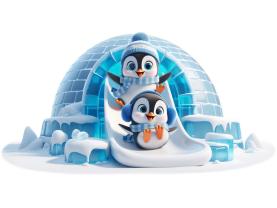 Muurstickers voor Kinderen - Pinguïns bij het Iglu met Glijbaan