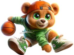 Stickers Muraux Enfants - Ourson en Peluche Joueur de Basket