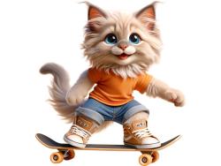 Muurstickers voor Kinderen - Maine Coon Kitten op het Skateboard