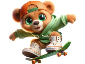 Børn Vægklistermærker - Teddybjørn og hans Skateboard