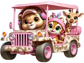 Vinilos Decorativos Infantiles - Animales de la Selva Aventura en el Buggy