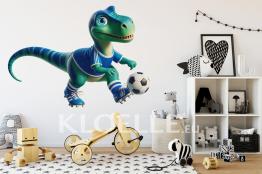 Dinosauro Blu e Verde che Gioca a Calcio