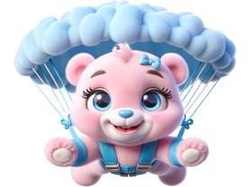 Kinder-Wandsticker - Rosa Teddybärin mit Fallschirm