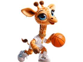 Adesivi Murali per Bambini - Giraffa Stilosa Giocatrice di Basket