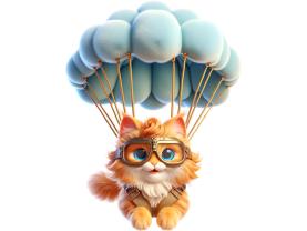 Vinilos Decorativos Infantiles - Gatito Maine Coon con Paracaídas