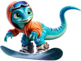 Väggdekor för Barn - Blå Dinosaurie på Snowboard