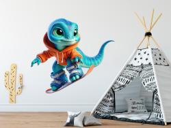 Little Blue Dinosaur Snowboarding