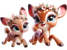 Adesivi Murali per Bambini - Cerbiattine con Fiori