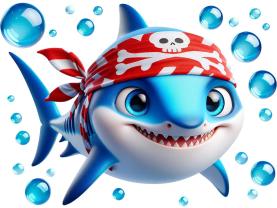 Kids Wall Stickers - Pirate Shark with a Red Bandana
