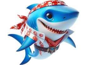 Stickers Muraux Enfants - Requin Bleu en Tenue de Pirate