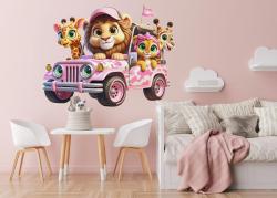 Jungle Animals in a Pink Buggy