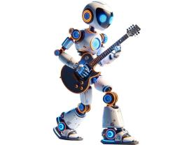 Vinilos Decorativos Infantiles - Robot Humanoide Tocando Guitarra Eléctrica