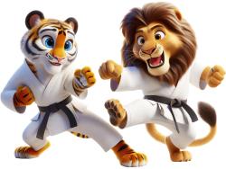 Kids Wall Stickers - Lion and Tiger in a Karate Duel