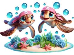 Kids Wall Stickers - Little Sea Turtles on the Tropical Island