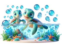 Kids Wall Stickers - Fun Sea Turtles on the Turquoise Beach