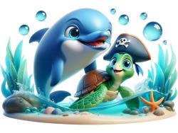 Kids Wall Stickers - Dolphin and the Green Sea Turtle