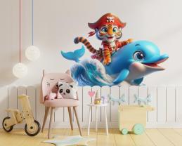 Delfin og Pirattiger der Surfer på Bølgen