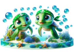 Kids Wall Stickers - Adorable Sea Turtles on the Tropical Beach