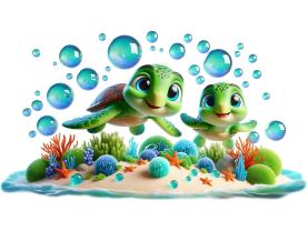 Kids Wall Stickers - Adorable Sea Turtles on the Coral Reefs Beach