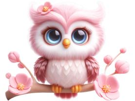 Adesivi Murali per Bambini - Gufo Rosa su un Ramo con Fiori